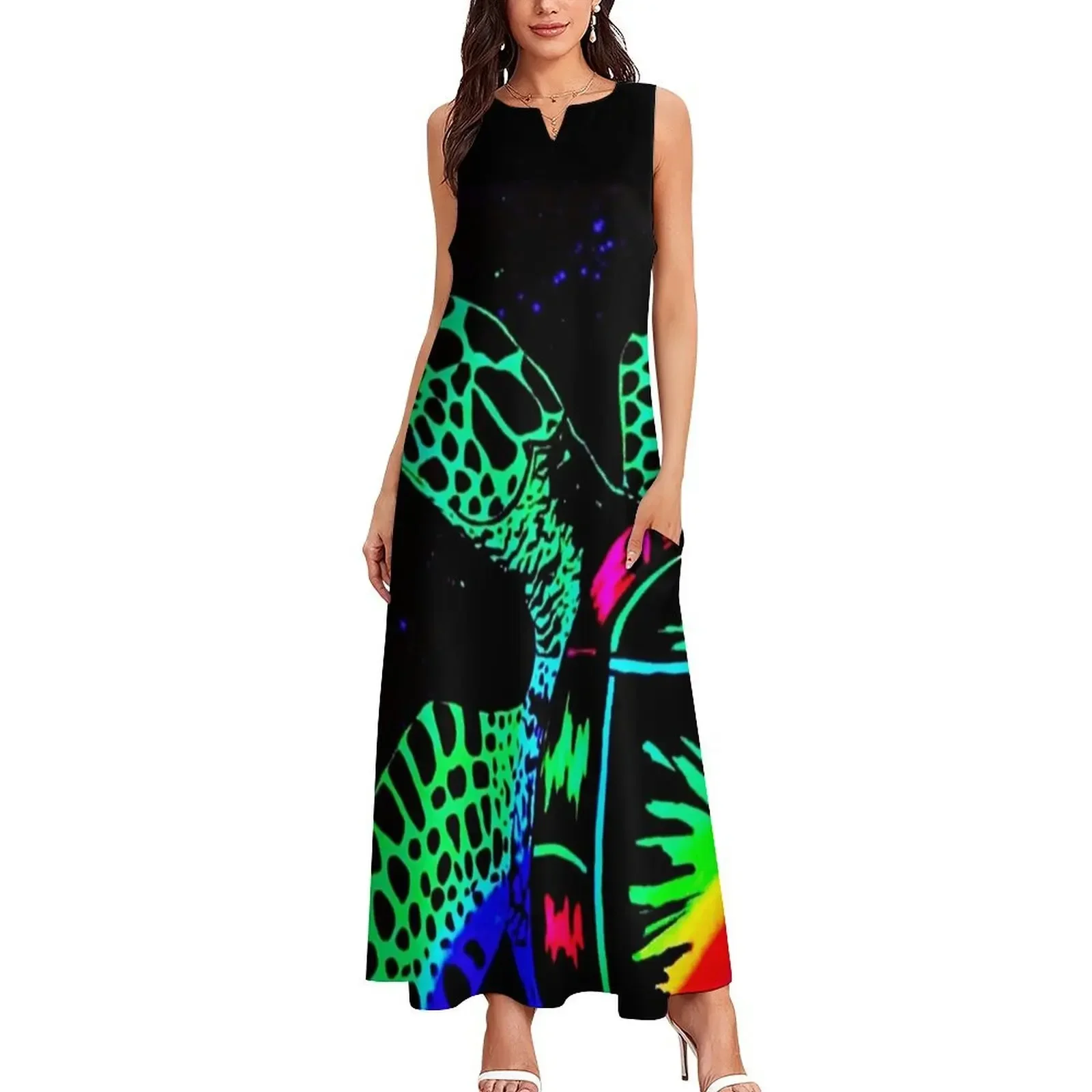 Gloeiende regenboog zeeschildpad lange jurk avondjurken luxe 2025, zomer damespak, galajurk, avondjurk