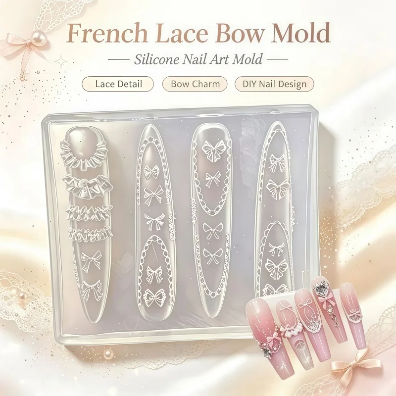 French Lace Butterfly Bow Chain Skirt Flounce 3D Embossed Nail Decoration Transparent Mold One Piece Nail Art Stamping Template