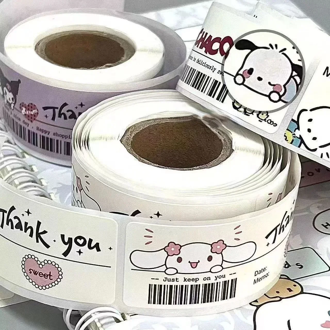 120Pcs/Roll Sanrio Stationery Stickers My Melody Cinnamoroll Cartoon Sealing Stickers Simple High-Looking Labels Anime Ins Style