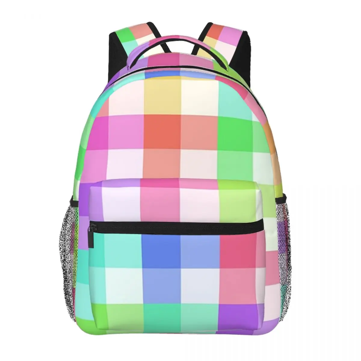 

White Rainbow Plaid Backpack Student BookBag Kids School Bag Laptop Shoulder Bags for Boys Girls