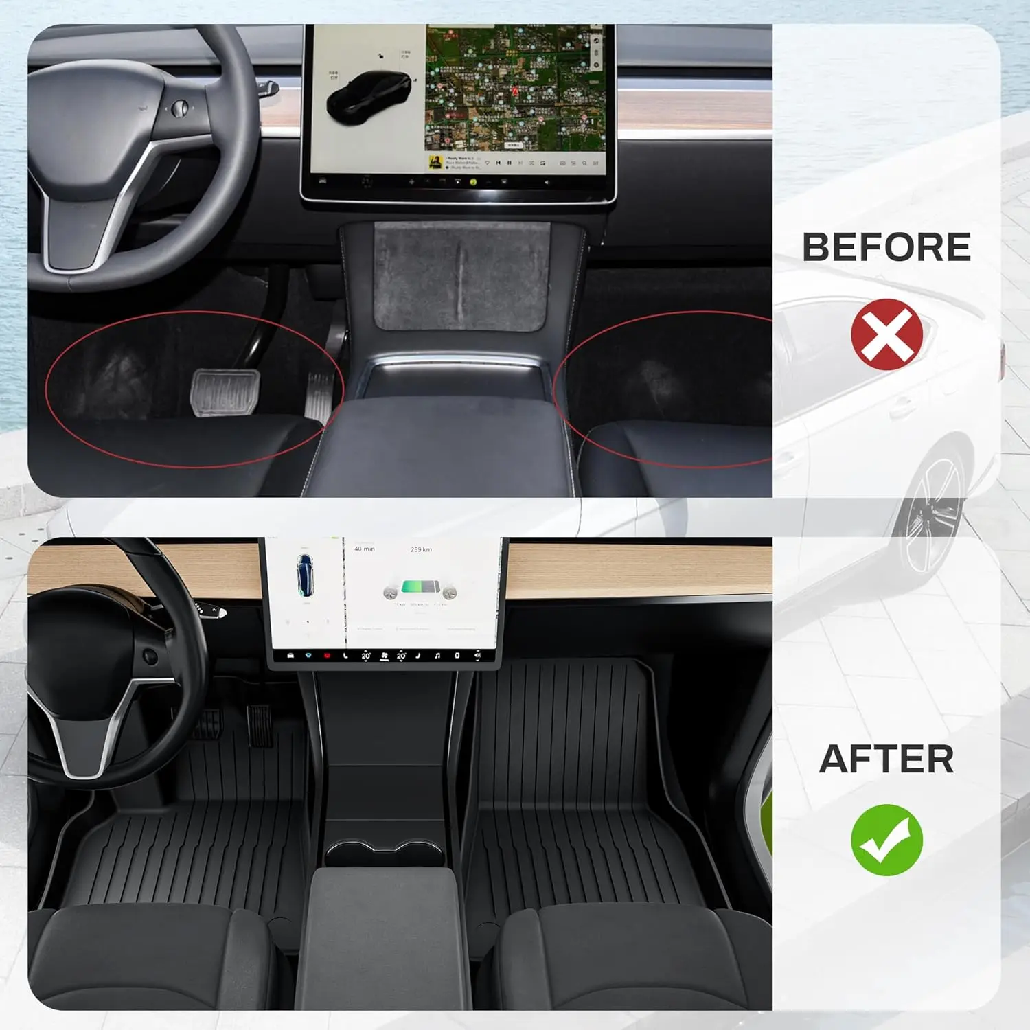 Model Y Juniper 2025 2026 Vordermatten, Model Y 2025 Bodenmatten aus Gummi TPE für alle Wetterbedingungen, 3D-gescannt, OEM-Original, leicht zu reinigen, NICHT für die Standardversion geeignet. – Detail 4