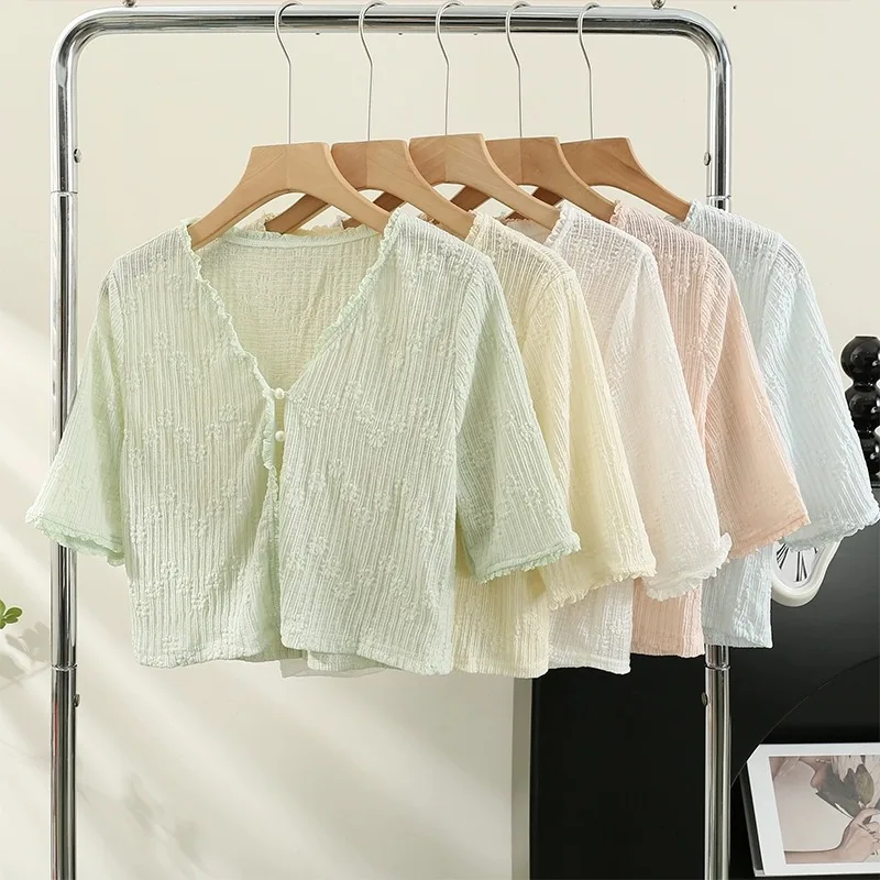 

Женская летняя кружевная рубашка без рукавов для защиты от солнца, тонкая накидка на бретельках в корейском стиле, свободного кроя