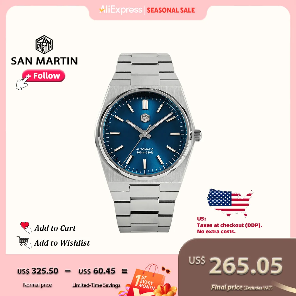 

San Martin Classic Luxury Men Watch Stainless Steel 40mm Dress Miyota 9015 Automatic Mechanical Wristwatch Sapphires BGW-9 10Bar