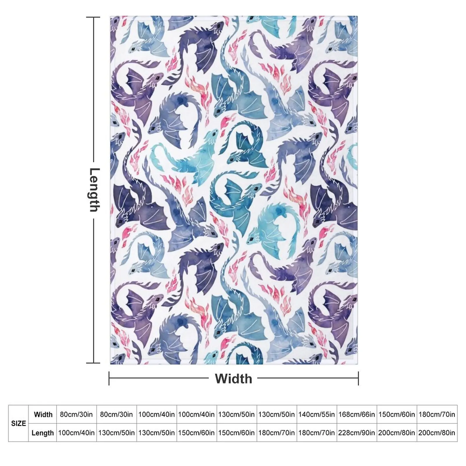 Dragon fire turquoise & purple Throw Blanket couch cozy soft plush fuzzy picnic outdoor blanket