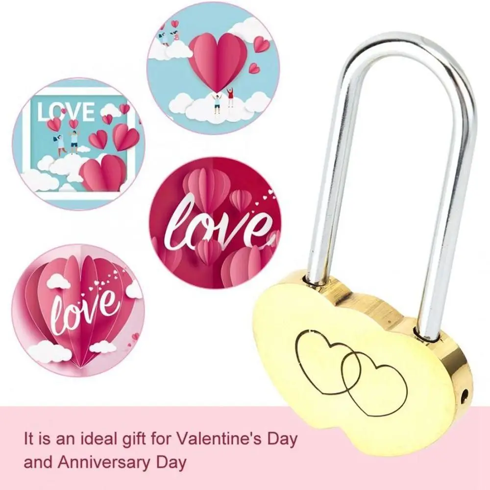 Brass Concentric Lock Heart Shape Scenic Wishing Lock Padlock Valentines Engraved Lock Double Heart Love Lock
