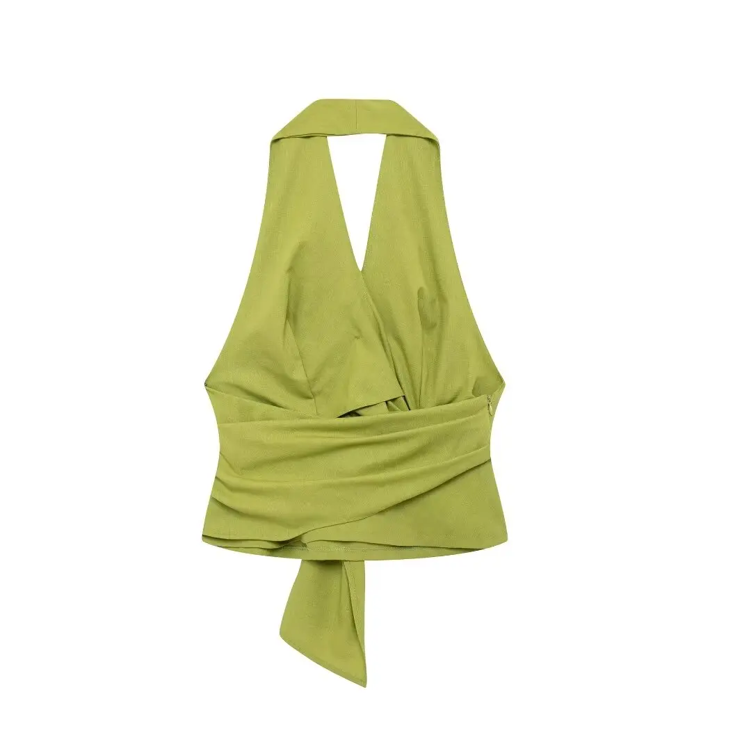 TRAF 2024 Backless Tops for Women Sexy Halter Summer Top Women Bow Ruched Tank Camis Tops Woman Waistcoat Vacation Ladies Tops