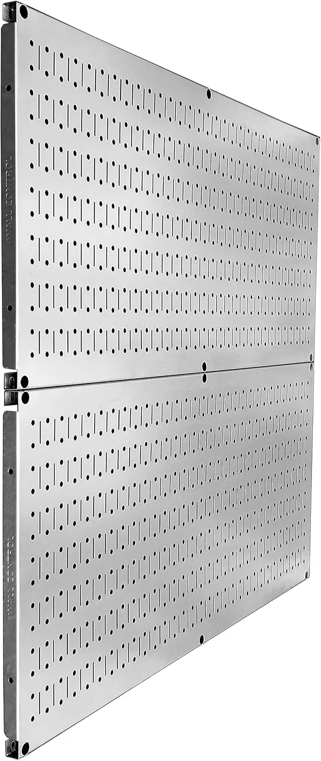 Wall Control Pegboard Rack Garage Storage Galvanized Steel Horizontal Peg Board Pack - Two 32-Inch x 16-Inch Shiny Metallic