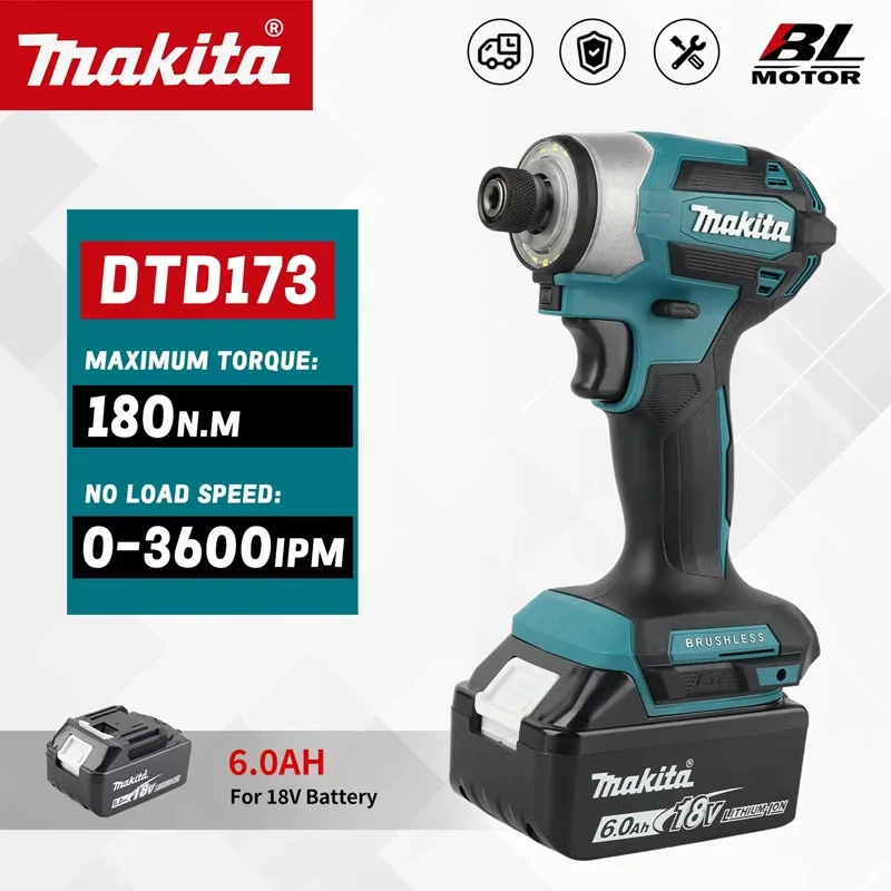 2026 Makita DTD173 Bule 18v Brushless Lithium-ion Impact Dri