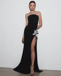 Customized Sexy Exquisite Jersey Flower Pleat Mermaid Strapless Long Dresses Prom Dresses Matching Sizes Available High Quality