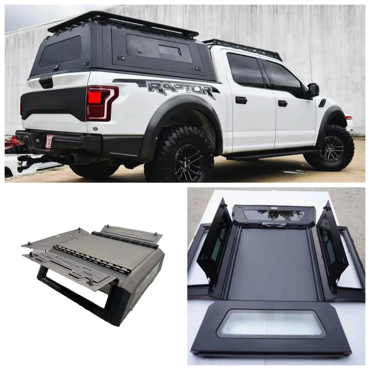 

4x4 Offroad Waterproof Steel Hard Top Canopy Pickup Truck Topper Camper Side Steps for F150 Ranger Raptor
