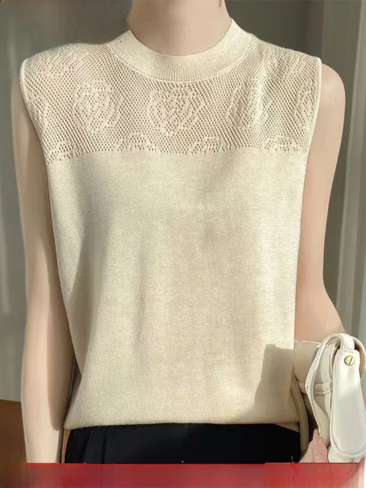 

Ele Silk Hollow out Svel Vest Women's Faionable Loose Fit Summer New Sle Silk Women's T-irt