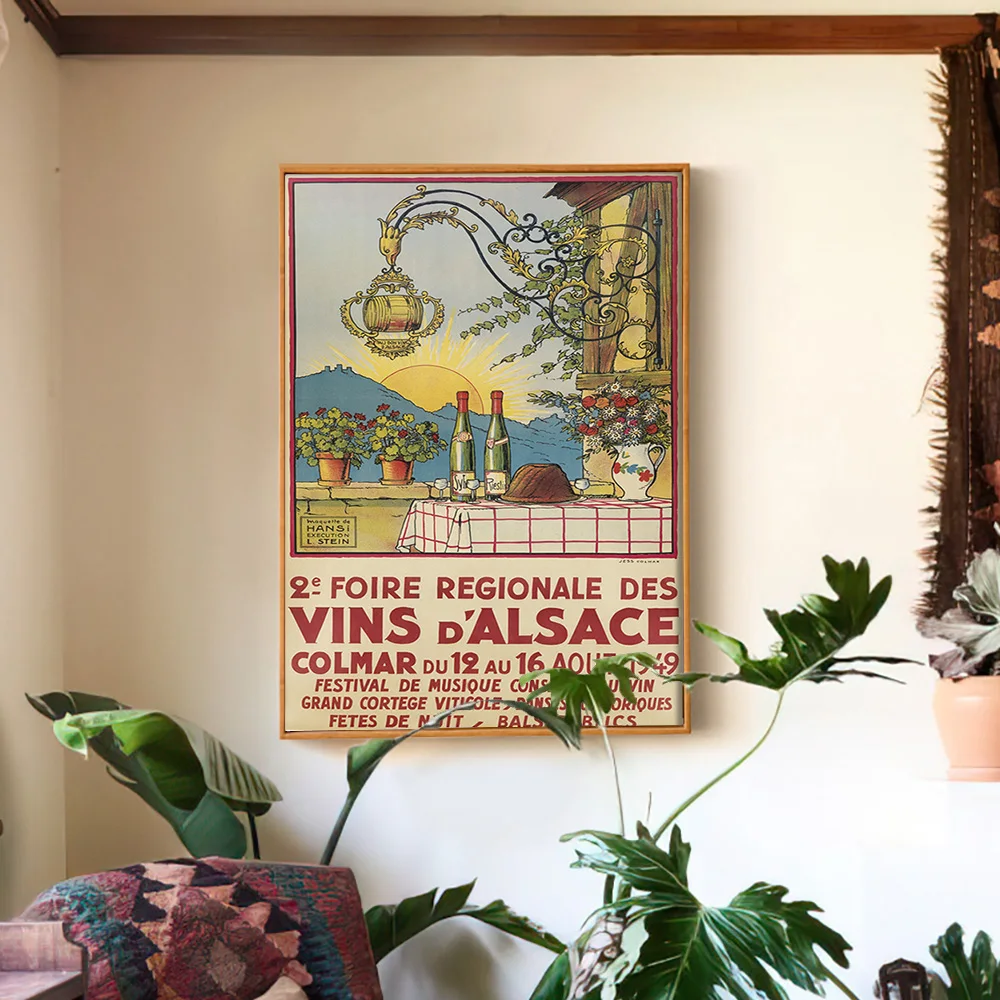 Alsace French Wine Festival Vintage Print Art Poster Bar Pub Club Cafe Wall Stickers Decor Canvas Painting