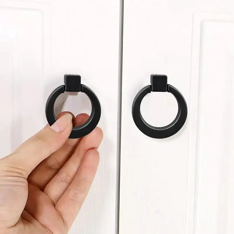 Household circular 7-shaped drawer handle, black ring single hole handle, cabinet and wardrobe metal handle