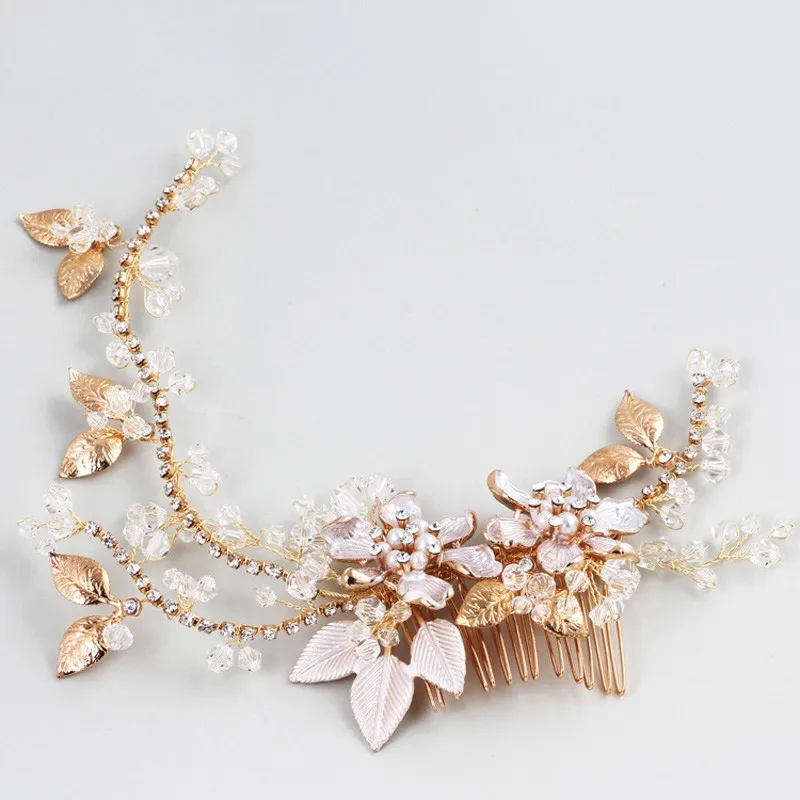 Vintage Golden Color Headpiece For Women Flower Bridal Hair Comb Vine Leaf Wedding Hair Piece Accessories Oranment