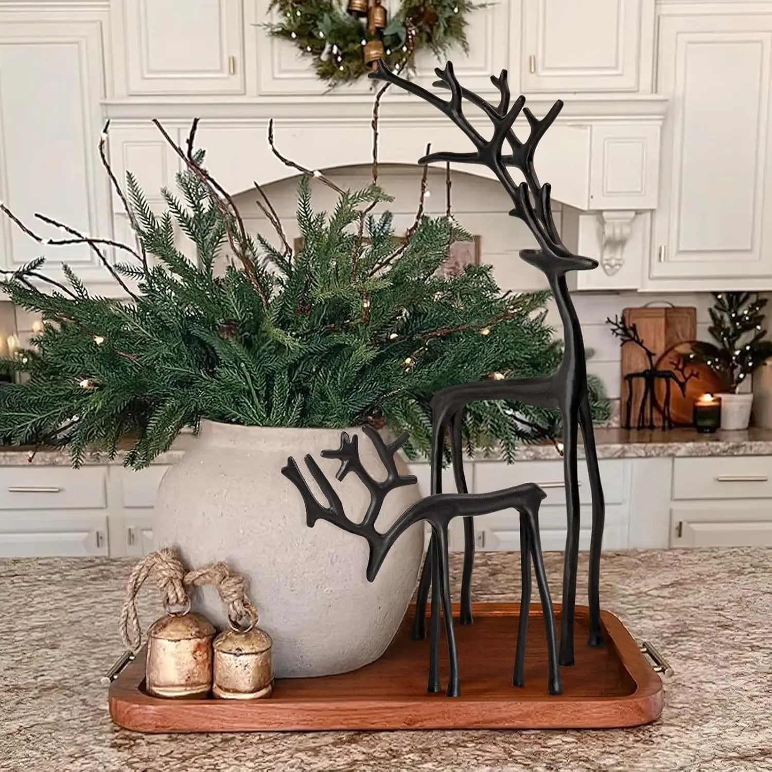 Elegant Black Letter Deer Figurine - Christmas Tree Topper Year-Round Decor Durable Alloy Home Gift Decorative Ornaments