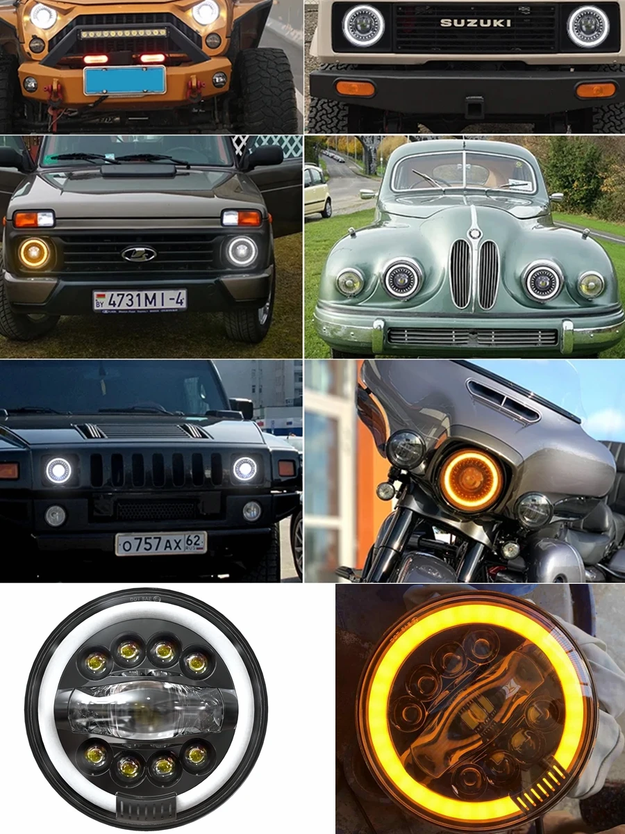 Faro Led de 7 "para coche Lada 4x4 7 pulgadas H4 faros Led Ojos de Ángel para Jeep Wrangler JK TJ OffRoad 4x4 Suzuki Samurai Toyota