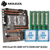 MOUGOL X99 Dual CPU Gaming Motherboard Kit lntel Xeon E5 2680 V4&DDR4 32GB (4*8GB) LGA2011-3 M.2 NVME for Desktop Computer Host