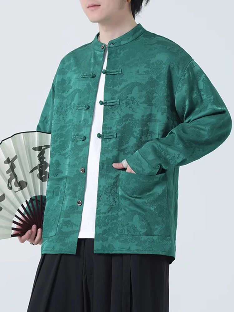 

Мужская рубашка с длинным рукавом в новом китайском стиле, весенне-осенняя, модная, для городской жизни, с вышивкой, на пуговицах, повседневная верхняя одежда/куртка