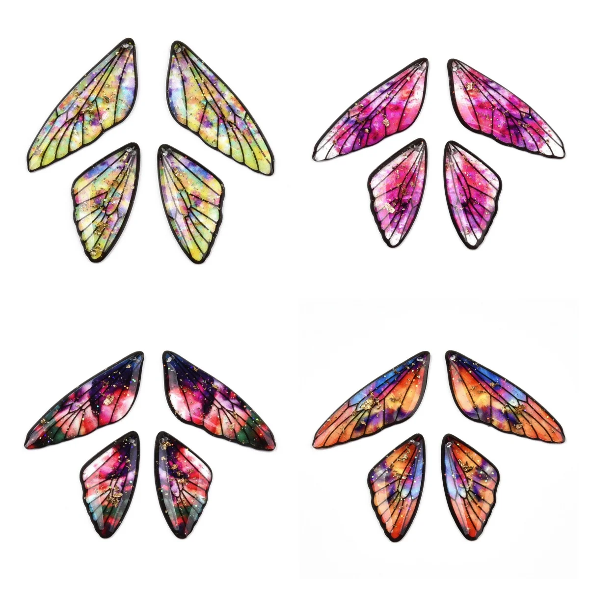 20Sets Transparent Resin Wing Pendants Set Butterfly Wing Charms with Gold Foil  for Jewelry Making DIY Women Bracelet Necklace