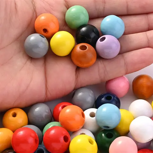 50Pcs 16mm Colorful Wooden Beads Round Straight Hole Loose Spacer Beads For Diy Bracelets Necklaces Jewelry Accessories - Image 2