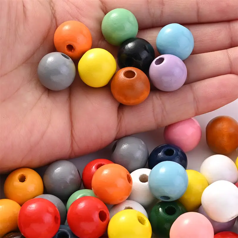 50Pcs 16mm Colorful Wooden Beads Round Straight Hole Loose Spacer Beads For Diy Bracelets Necklaces Jewelry Accessories - Image 2