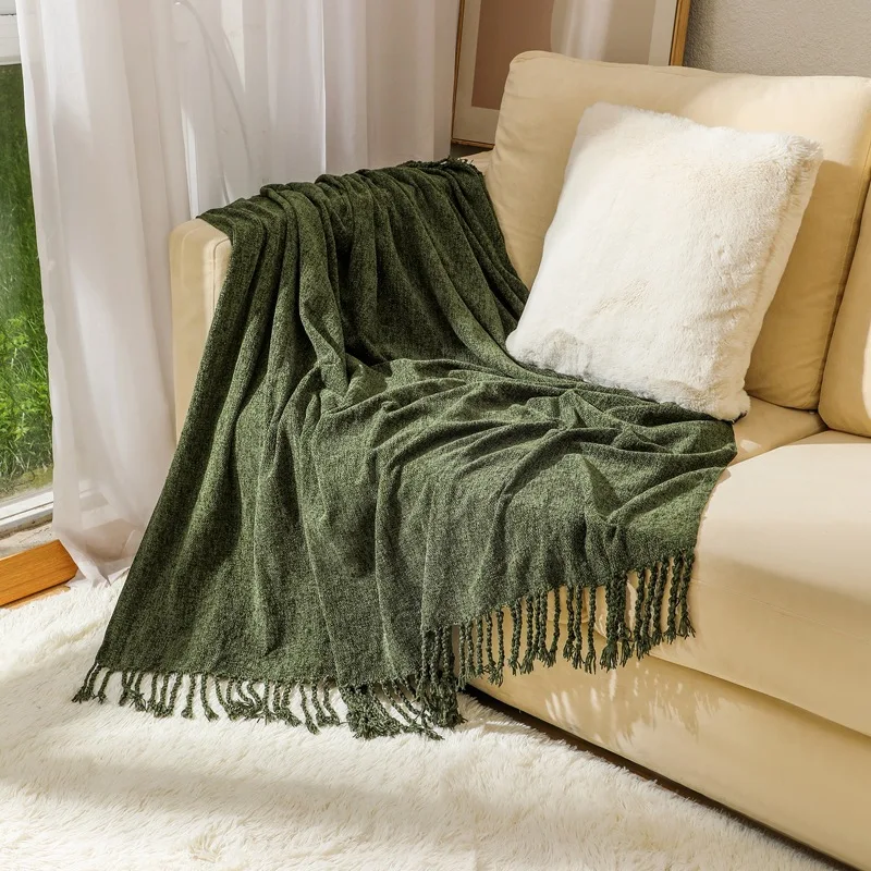 Summer Thin Thread Blanket Chenille Sofa Green Outdoor Picnic Travel Nordic Knitted Throw Blanket Bed End Decor Soft Nap Blanket