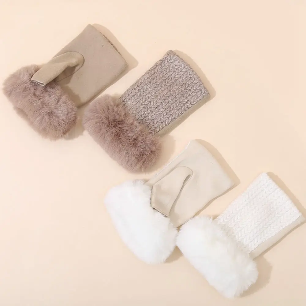 Fashion Cable Knit Fingerless Gloves Winter Warm Half Finger Mittens Plush Lined Soft Elastic Ladies Hand Warmers Gear