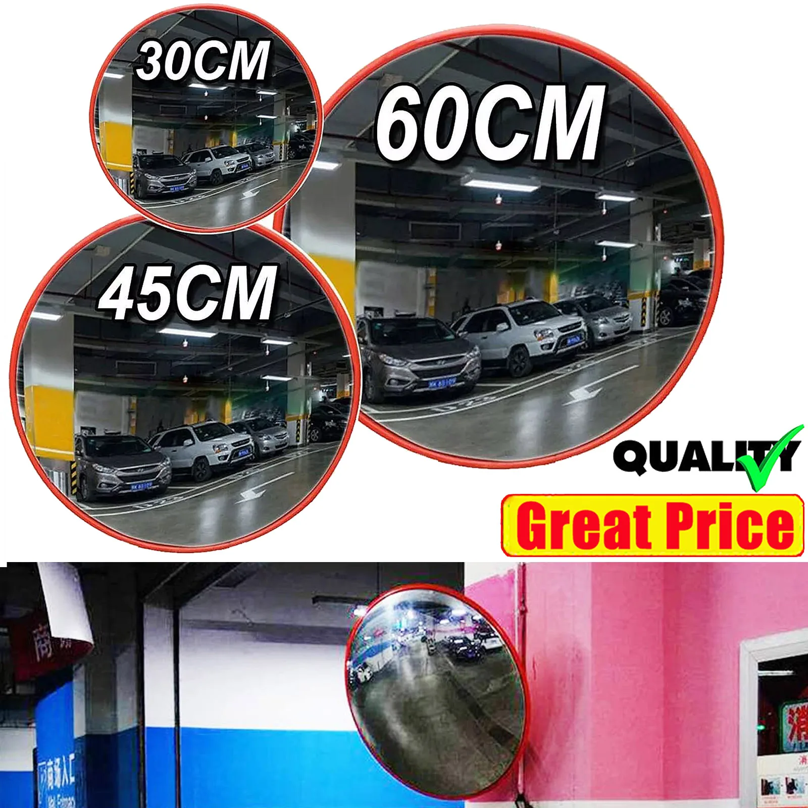 Convex Road Safety Mirror 30cm/45cm/60cm, Road Traffic Safety Mirror,130° Wide Angle for Blind Spot,Supermarket Garage Reversing