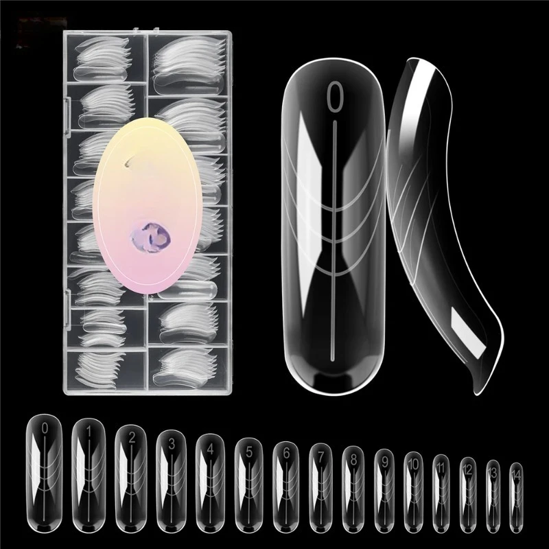 150Pcs Long Curved Coffin Nail Forms Clear Nail Mold for Poly Nail Gel Acrylic Extension Full Cover Dual Forms for Beginners