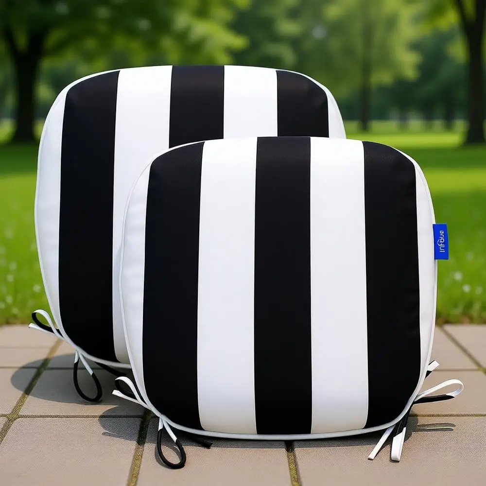 

Набор из 2 водонепроницаемых U-образных подушек для сидений 17x16 дюймов с завязками, подходят для садовой и уличной мебели, черная полосатая расцветка.