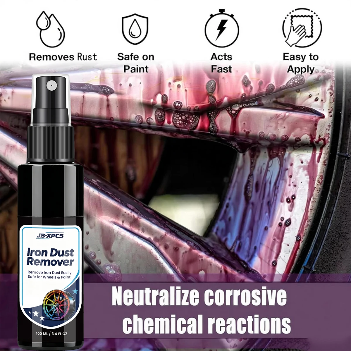 Auto Rim Spray Car Paint & Wheel Iron Particles Powder Cleaning Super Rust Dust Remover Metal Surface Defender YT166