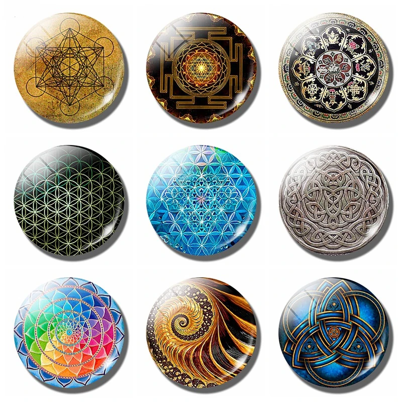 Flower of Life 30 MM Fridge Magnet Sacred Geometry Mandala Yoga Glass Dome Magnetic Refrigerator Stickers Note Holder Home Decor