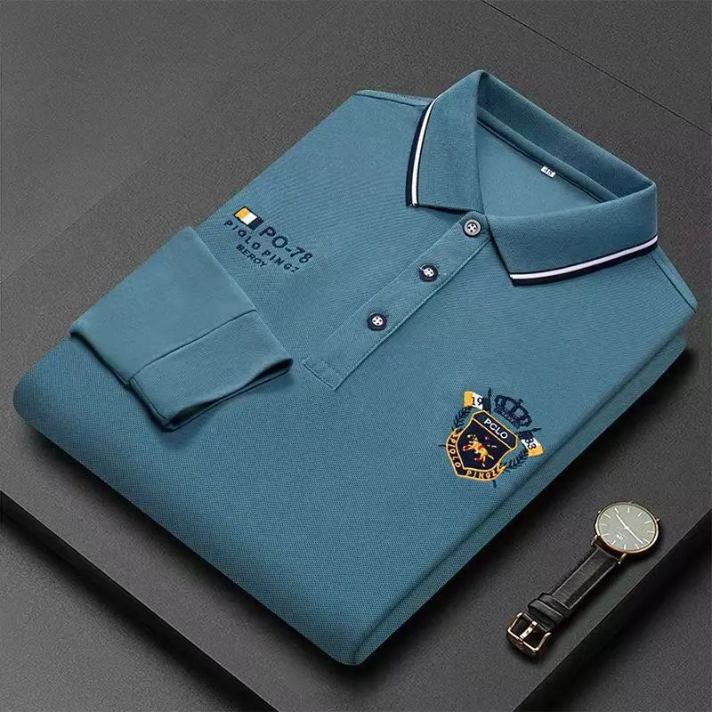 New Embroidered Pure Cotton Hot Selling Men\'s Polo Shirt 2024 New Autumn And Winter Long Sleeved Breathable Casual Slim Fit Top