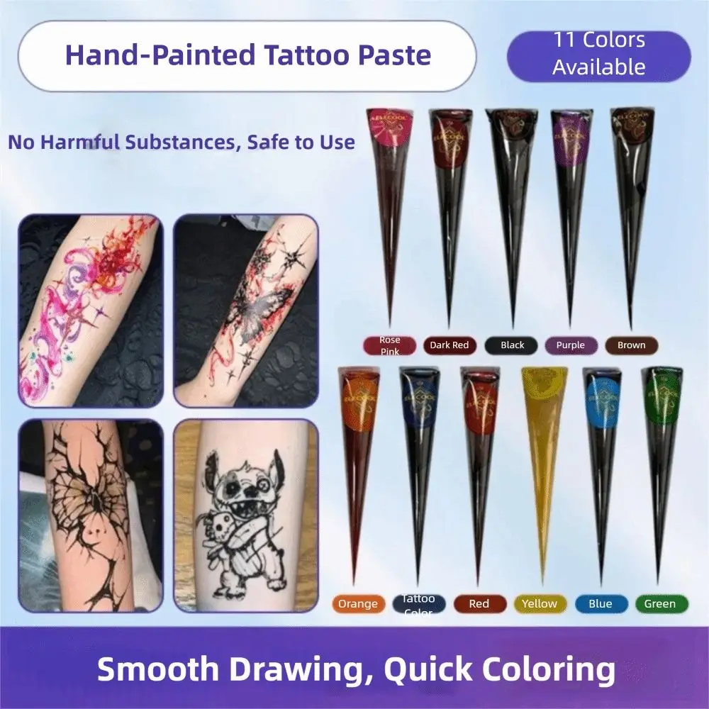 Mehndi Easy-To-Use Henna Tattoo Cream Semi-permanent Temporary Henna Paste Cone Black Brown Brown Henna Cream Body Art