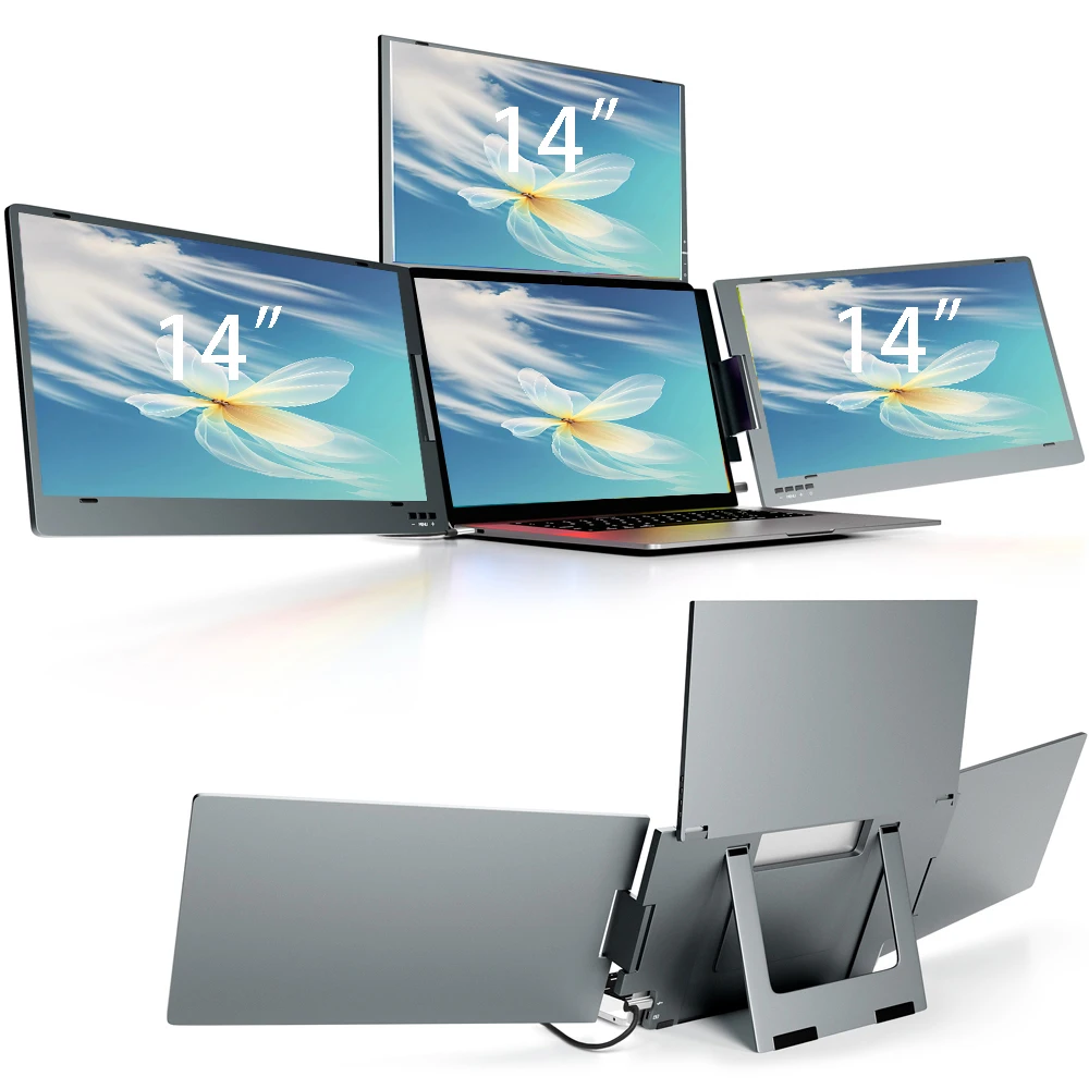 

14-inch Portable Monitor That Supports Quad-screen Display With Just One Cable, Suitable For Three Screen LCD Monitors Laptops
