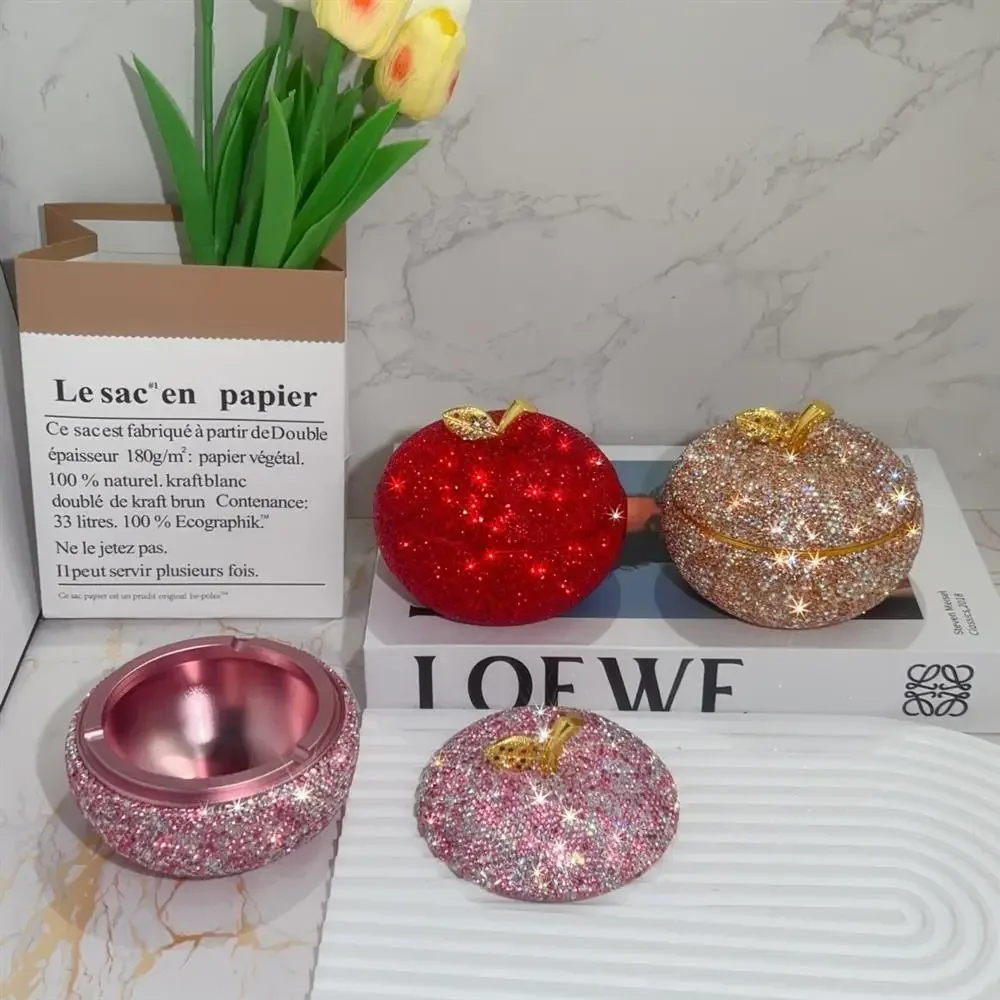 Sparkling Rhinestone Ashtrays With Lid Cigarettes Windproof Outdoor Cigar Ashtray Metal Desktop Ash Holder Smoking Accessories