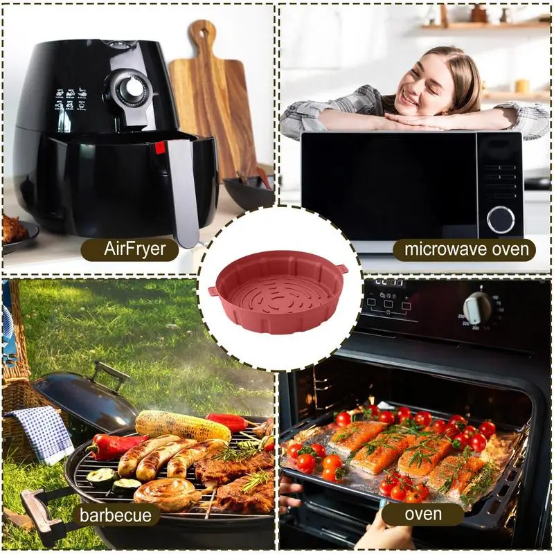 Lucht Friteuse Voeringen Siliconen Ronde Oven Mand Voering Herbruikbare Mand Liner Hoge Temperatuur Resistente Voering Voor Broodrooster Oven
