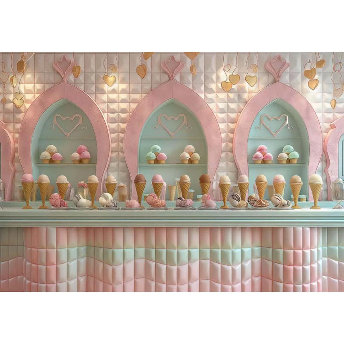 Allenjoy Pastel Pink and Mint Green Ice Cream Shop Backdrop