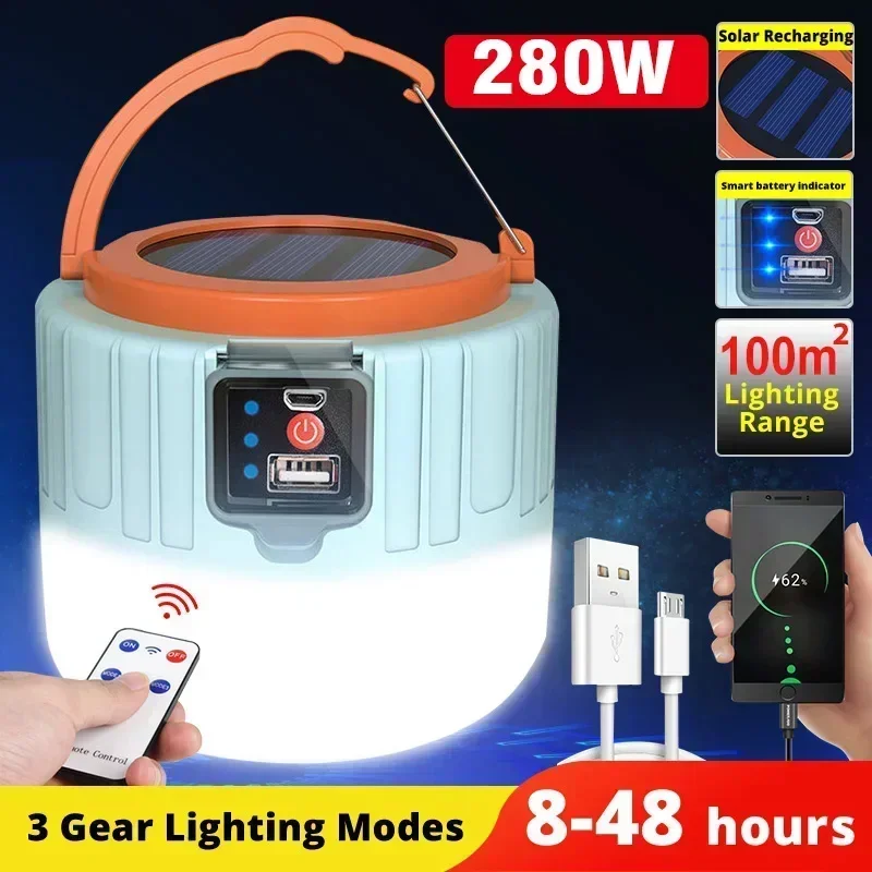 Outdoor Solar LED Camping Lights USB Reaching Tent Portable Lanterns Emergency Lights for Fishing Barbecue Camping Lighting