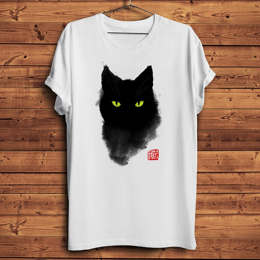 ink Cat Watercolor Funny meow TShirt Homme Short Sleeve Casual T Shirt Unisex Streetwear Tee Breathable Print