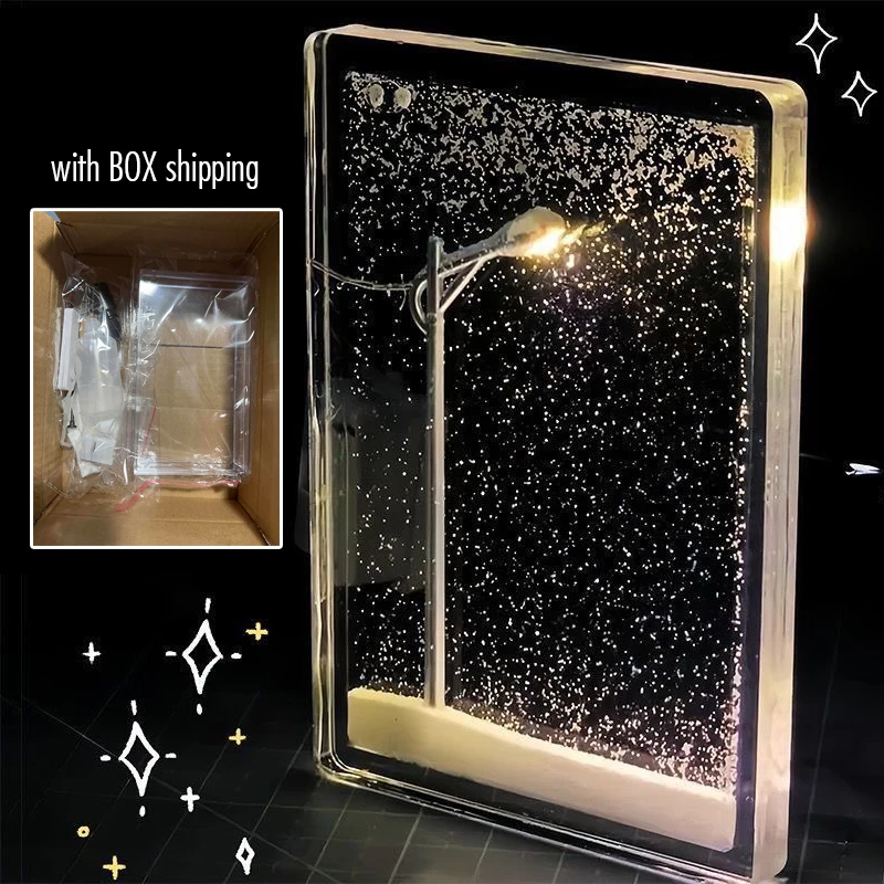 With Box Snow Scene Night Light Desk Light Christmas Crafts Snowy Night Lamp Decor Arts And Crafts Night Street Lamps for Girls