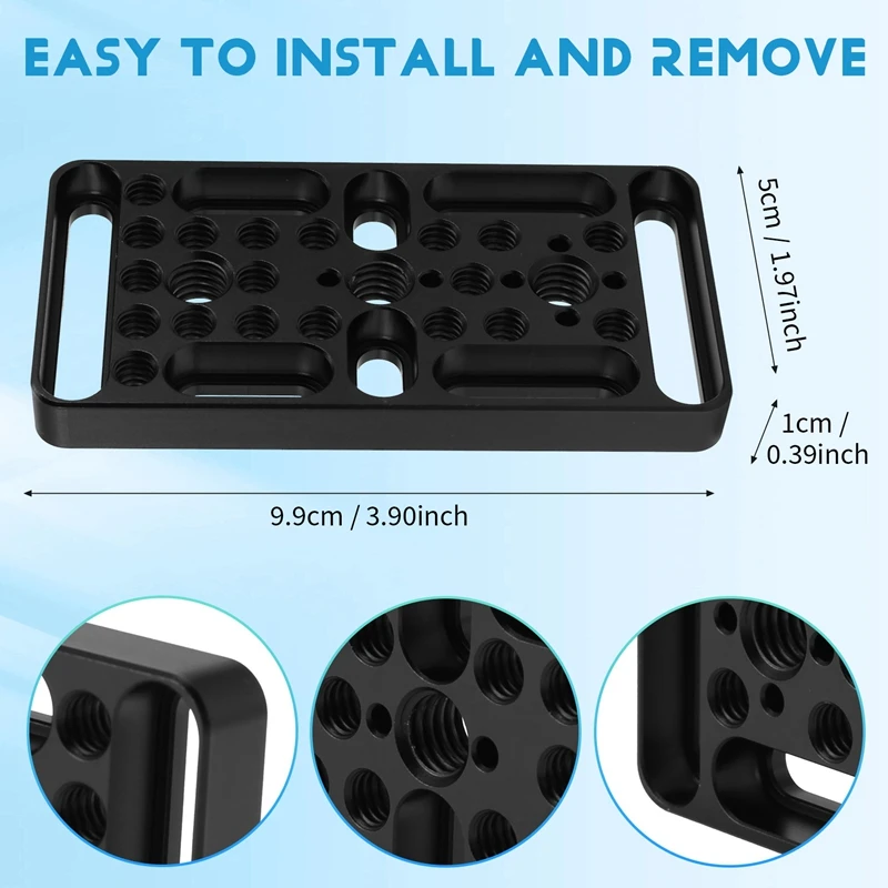 Placa de liberación rápida multifunción, placa de queso de zapata fría en expansión, abrazadera de tubo de doble orificio, placa adaptadora de trípode