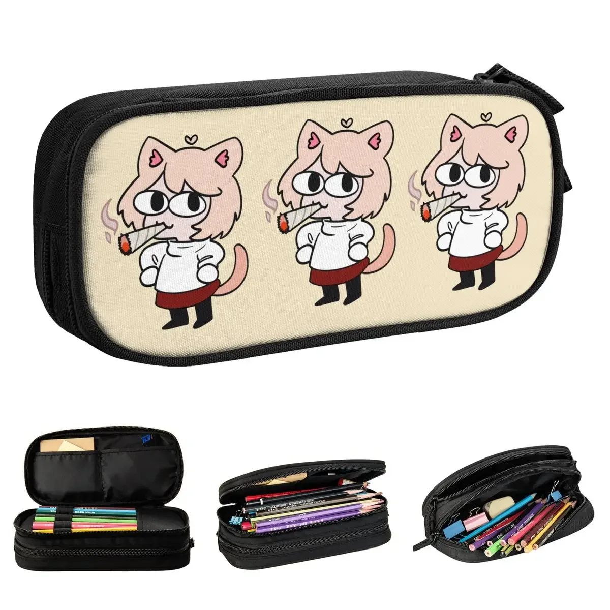 Lovely Neco Arc Funny Neko Memes Pencil Cases Pencilcases Pen Holder for Student Large Storage Bag Office Zipper Accessories