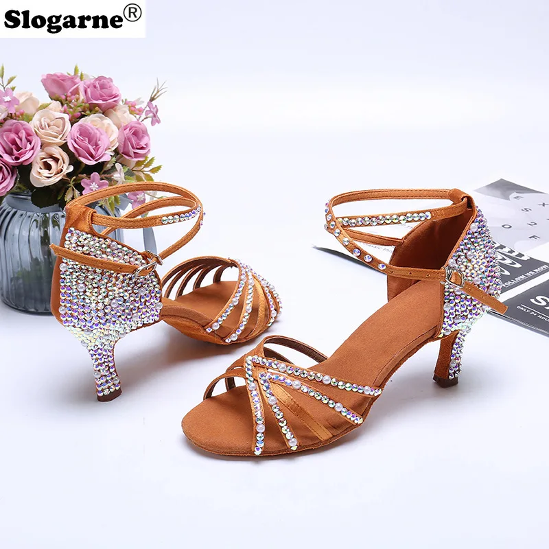 New Latin Shoes Women Diamond Pearl Satin Shining Dance Shoes High Heels Party Sandals Salsa Jazz Ballroom Dance Sneakers Pumps