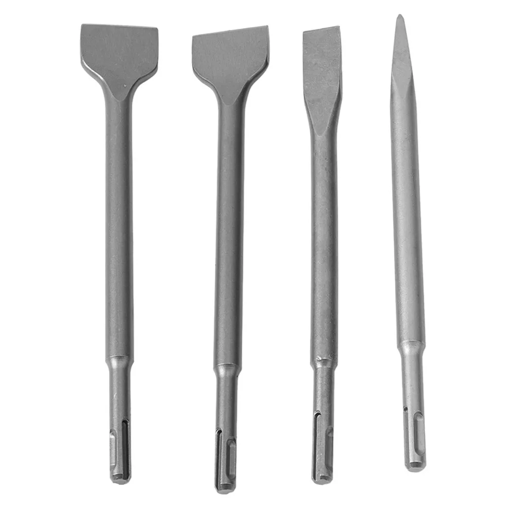 4pcs SDS Plus Shank Chisel Bit Set Round Shank Pointed Chisel Masonry Chisel Bits Heavy Duty Design Flat Chisel