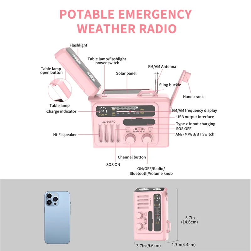 ABSQ-Multifunctional Solar Hand Crank Radio Portable AM/FM/NOAA Radio Bluetooth Speaker With LED Reading Lamp For Outdoor