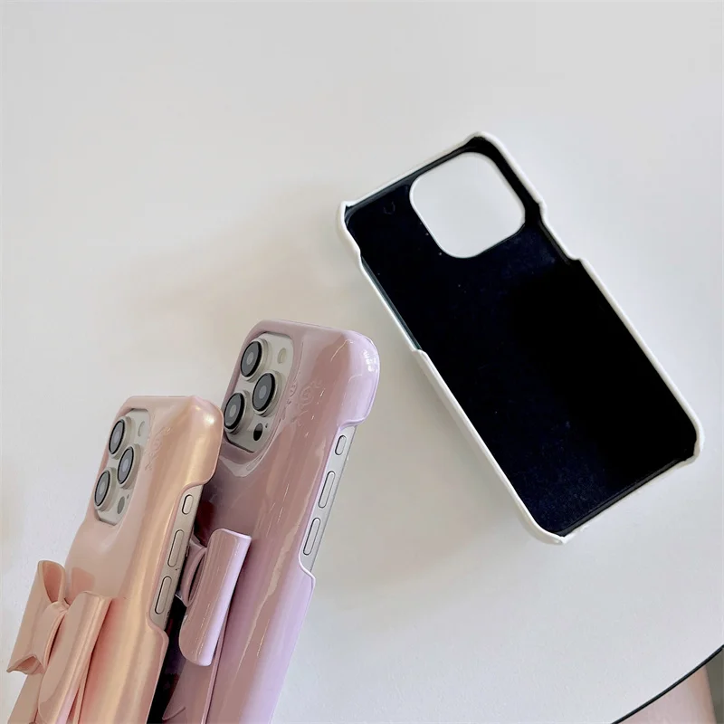 Korean Ins Laser Pink Bowknot Cute Phone Case For iPhone 16 Pro 15 14 13 Pro Max Back Cover Lovely Shockproof Cases 15Pro Funda
