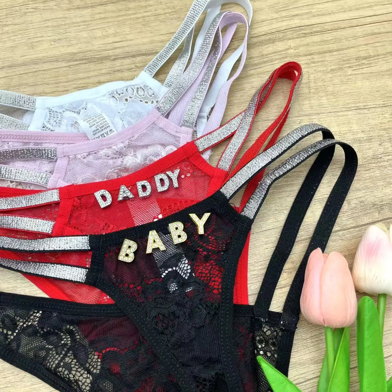 

2025 New Women Custom Thongs for Women Customized Thong Fine Flicker Personalized Rhinestone Crystal Letters Body Jewelry Gifts