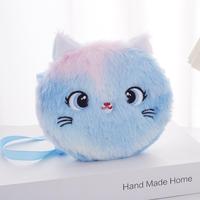 Fashion Plush Shoulder Bag Soft Rainbow Color Kids Crossbody Bag Cartoon Cat Messenger Bag Children's Gift