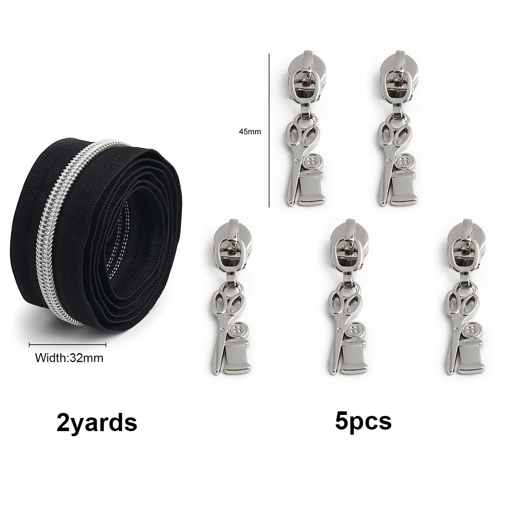 1/5/10Sets Silver Animal 5# Nylon Zippers For Sewing Clothes Jacket Bags Zipper Tapes With Slider Decorative Tailor Accessories